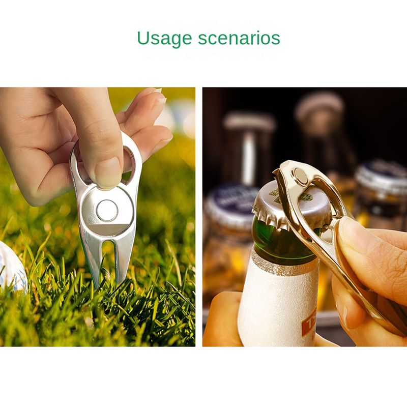 Multifunctional Golf Divot Repair Tool Golfs Greens Fork With Ball Marker and Beer Bottle Opener Stainless Steel Golf Divot Tool