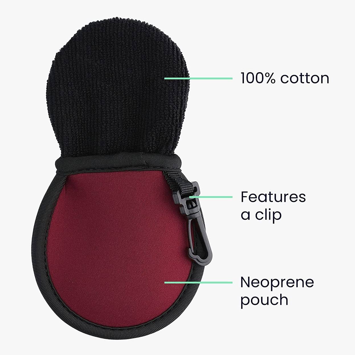 Neoprene Outer+Cotton Liner Golf Ball Cleaner Pouch With Hook Easy Attached to Your Golf Bag Belt Keep Your Golf Ball Clean