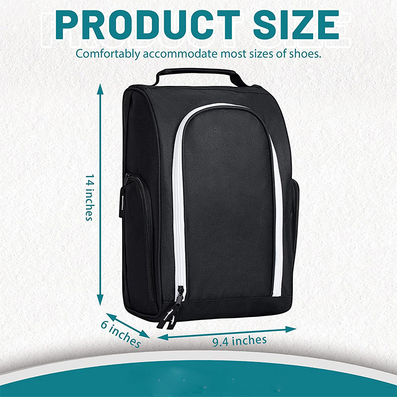 Oxford Golf Shoe Bag Zippered Shoe Carrier Bag With Ventilation & Double Outside Pockets For Golf Balls, Tees And Other Accessories