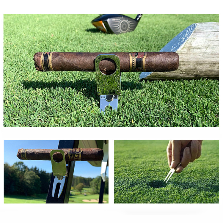 Cigar Holder, Magnetic Golf Divot Repair Tool and Ball Marker, Golf Accessory Tool, Portable Cigar Rest for Golf Cart, Zinc Alloy