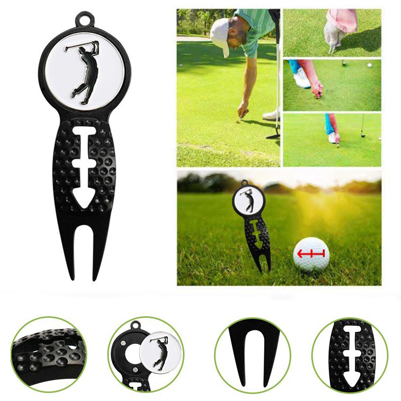 Golf Divot Repair Tool Golf Ball Arrow Line Stencil for Putting Alignment, With Magnetic Ball Marker, Can Be Hung With A Key Ring
