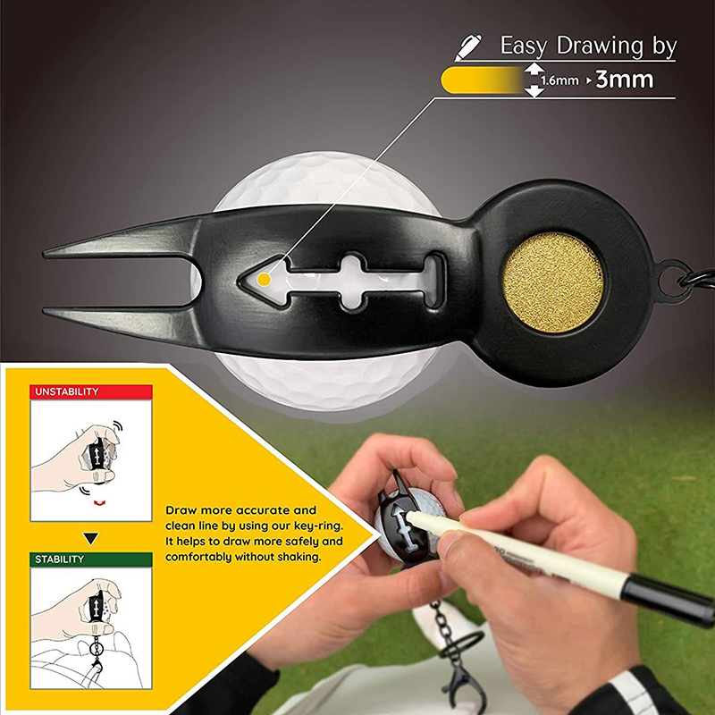 Golf Divot Repair Tool Golf Ball Arrow Line Stencil for Putting Alignment, With Magnetic Ball Marker, Can Be Hung With A Key Ring