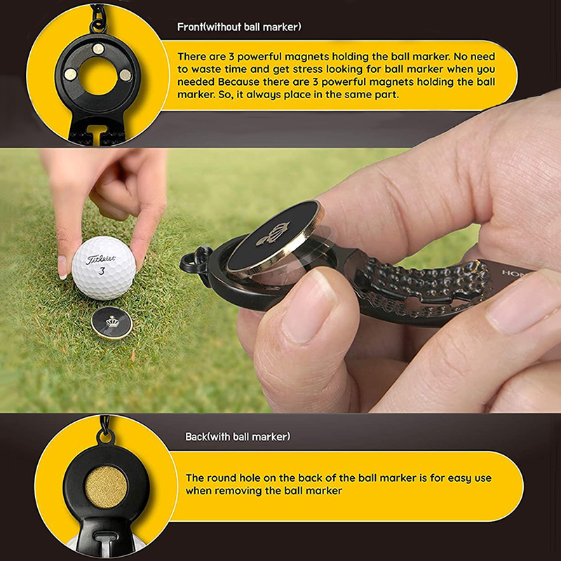 Golf Divot Repair Tool Golf Ball Arrow Line Stencil for Putting Alignment, With Magnetic Ball Marker, Can Be Hung With A Key Ring