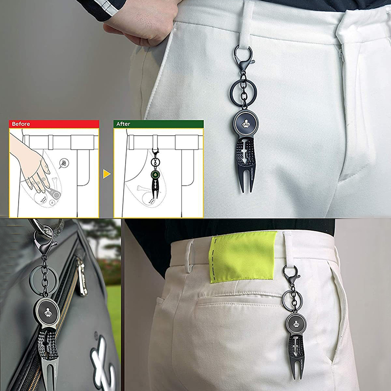 Golf Divot Repair Tool Golf Ball Arrow Line Stencil for Putting Alignment, With Magnetic Ball Marker, Can Be Hung With A Key Ring