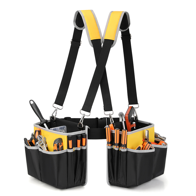 Waterproof Oxford Utility Waist Pouch Tool Belt With Adjustable Suspender for Carpenter Electrician Construction Utility Tool Belt