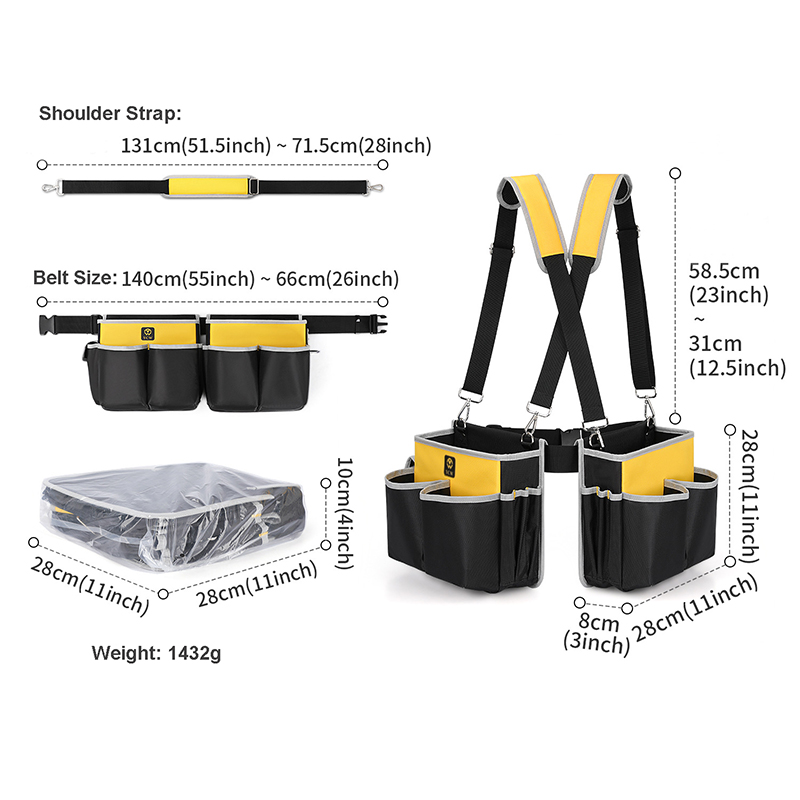 Waterproof Oxford Utility Waist Pouch Tool Belt With Adjustable Suspender for Carpenter Electrician Construction Utility Tool Belt