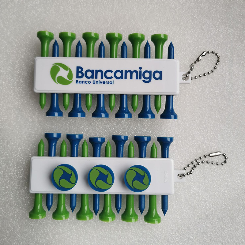 Plastic Golf Tees and Ball Markers, Golf Tees Holder Keychain Golf Pegs Carrier, Includes 3pcs Ball Markers+12pcs Small Stand Tool