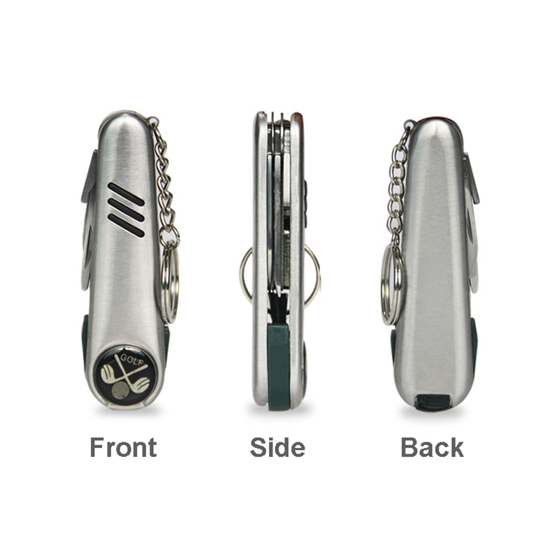 7-in-1 Golf Tool, Comes With Divot Repair Tool, Ball Marker, Brush Groove Cleaner, Spike Wrench, Knife, Scoring Pen and Keyring