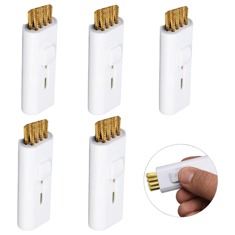 Plastic 2-in-1 Golf Brush, Double Side Retractable Mini Pocket Golf Club Cleaning Brush With Brass Bristles, Spike Groove Cleaner