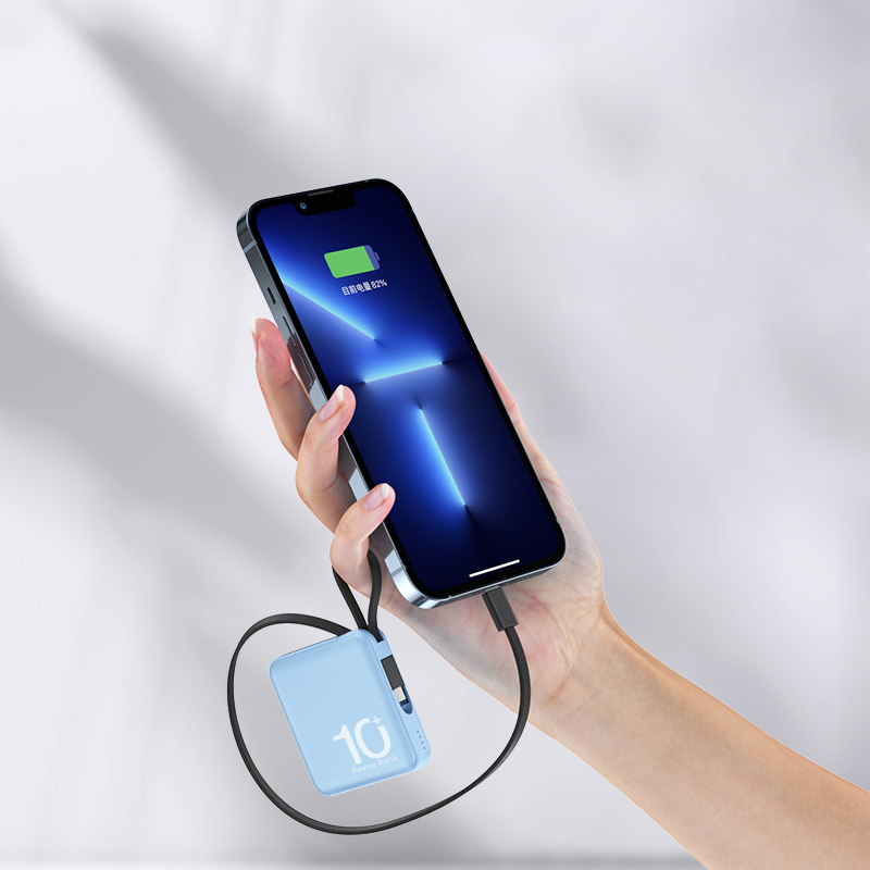 Mini Power Bank with Built-in Charging Cable - 5000mAh Smartphone Emergency Charger, External Travel Charger Suit for Cell Phones