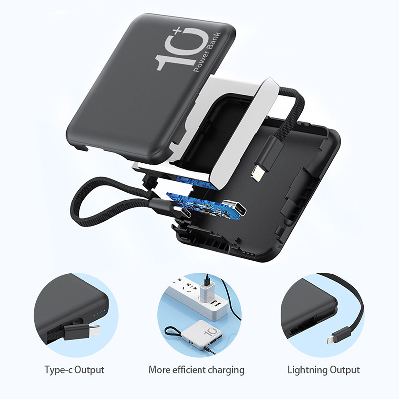 Mini Power Bank with Built-in Charging Cable - 5000mAh Smartphone Emergency Charger, External Travel Charger Suit for Cell Phones
