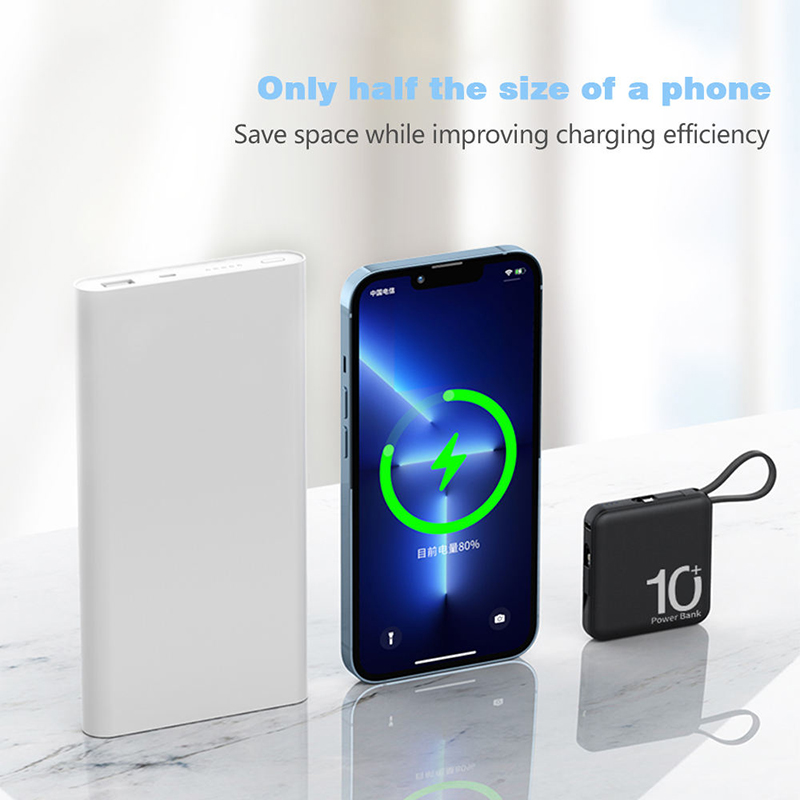 Mini Power Bank with Built-in Charging Cable - 5000mAh Smartphone Emergency Charger, External Travel Charger Suit for Cell Phones