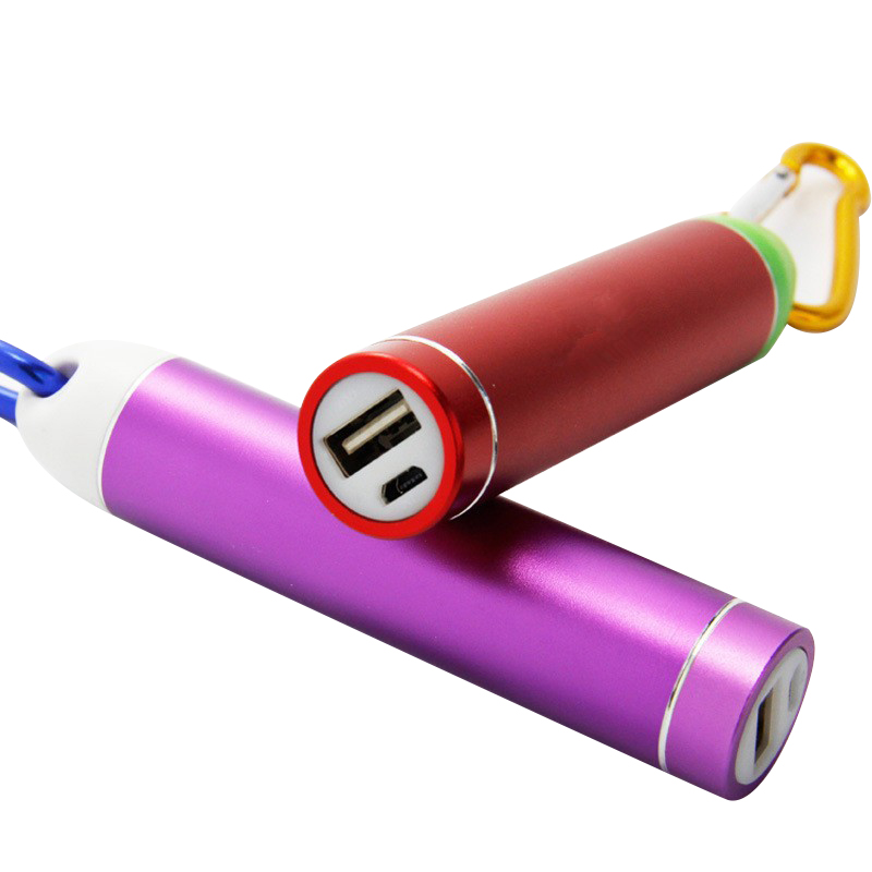 Portable 2600mAh Power Bank With Carabiner, USB Mobile Phone Charging with Carabiner for Smartphones, External Batterie Charger