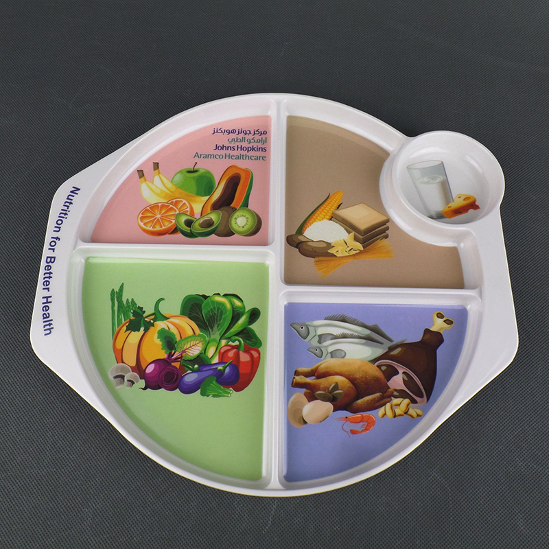 10Inch Divided Picnic Melamine Plate, 5 Section Compartment Divided Plates, Portion Control Plate for Weight Loss, Diet Meal Trays