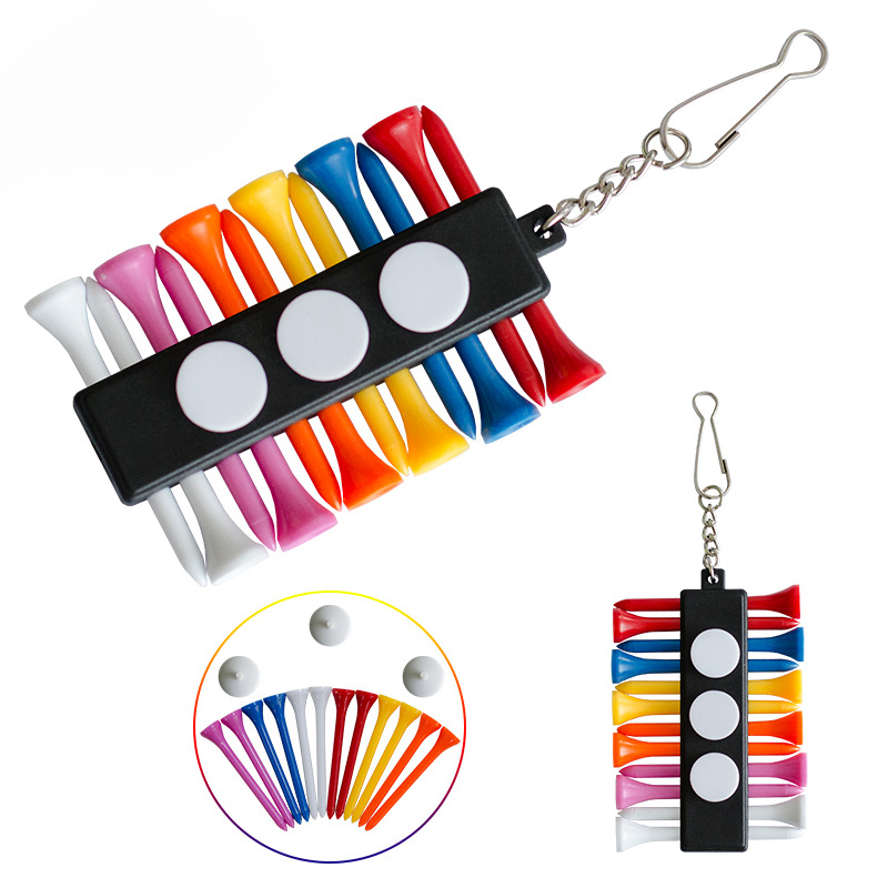 Golf Tee Holder With Keychain, 3pcs Ball Markers+12pcs tees, Golf Tee Caddy, Tee Holders Carrier, Easily Attaches to Golf Bags