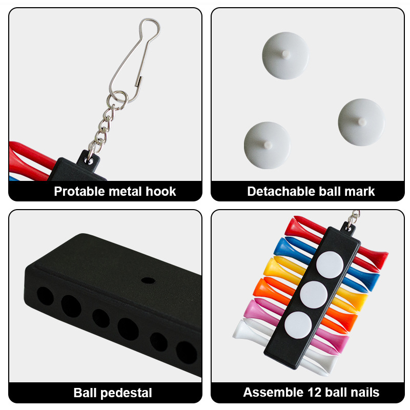 Golf Tee Holder With Keychain, 3pcs Ball Markers+12pcs tees, Golf Tee Caddy, Tee Holders Carrier, Easily Attaches to Golf Bags