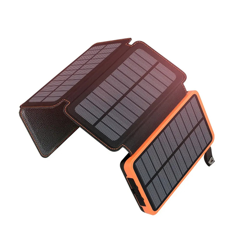 Foldable 4 Solar Panel 16000mAh Power Bank, Portable Solar Powered External Battery Pack Phone Charger for Cell Phone Tablet