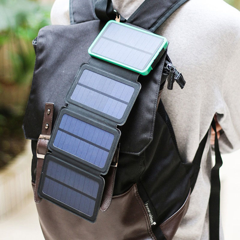 Foldable 4 Solar Panel 16000mAh Power Bank, Portable Solar Powered External Battery Pack Phone Charger for Cell Phone Tablet