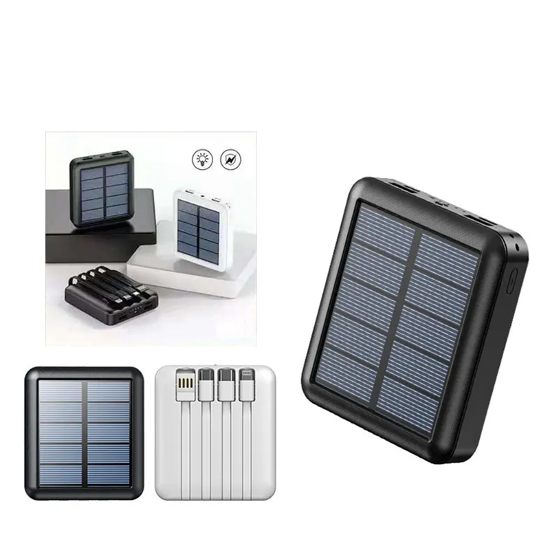 10000mAh Portable Solar Power Bank with Built-in 4 Cables, Small Portable Solar Phone Charger with LED Bright Flashlight
