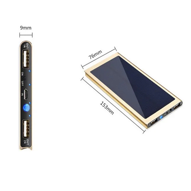 Aluminum 6000mAh Solar Mobile Power, Portable Power Bank External Battery Pack  Charger, Great for Camping, Hiking or Emergencies