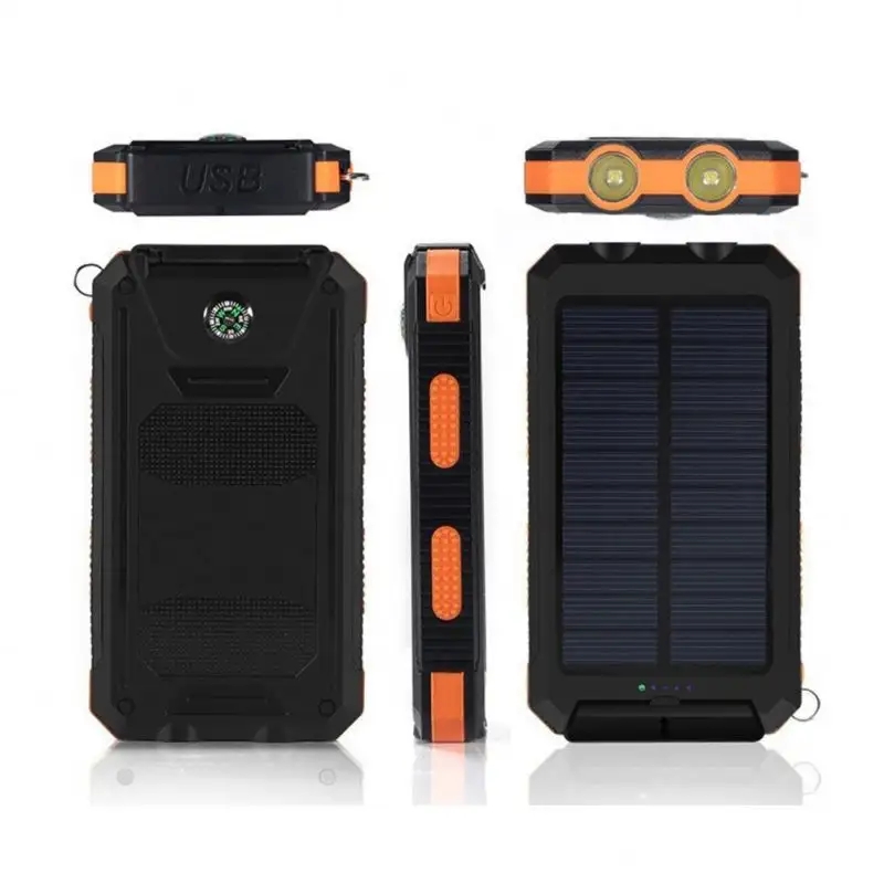10000mAh Waterproof Outdoor Solar Charger With Bright LED Light, Portable Solar Powered External Battery Pack For Camping, Hiking