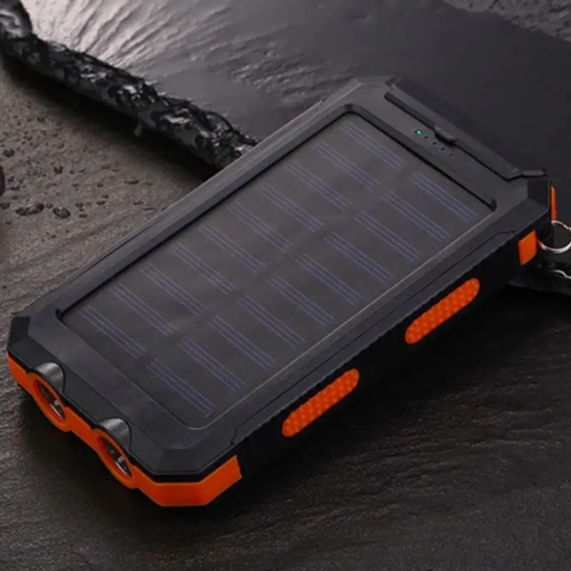 10000mAh Waterproof Outdoor Solar Charger With Bright LED Light, Portable Solar Powered External Battery Pack For Camping, Hiking