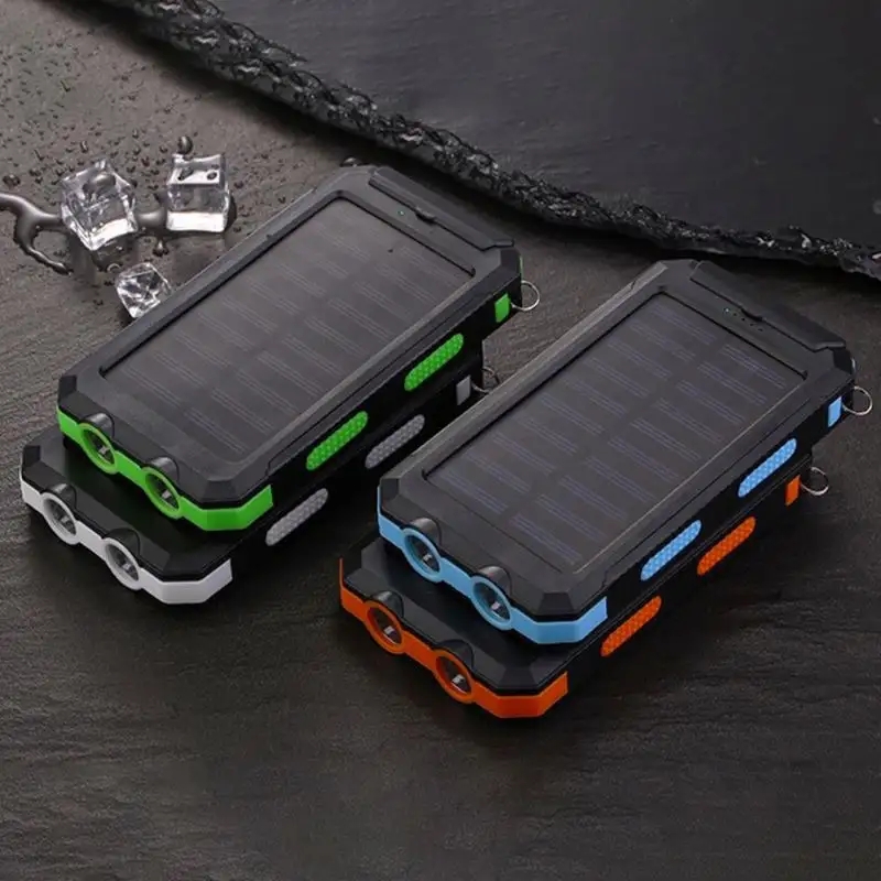 10000mAh Waterproof Outdoor Solar Charger With Bright LED Light, Portable Solar Powered External Battery Pack For Camping, Hiking