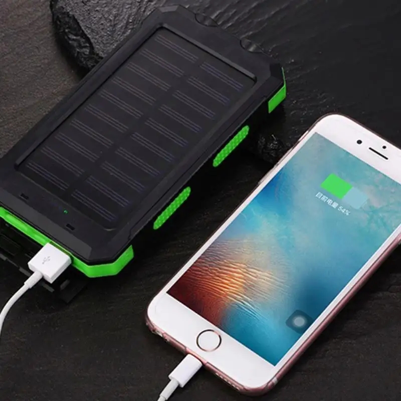 10000mAh Waterproof Outdoor Solar Charger With Bright LED Light, Portable Solar Powered External Battery Pack For Camping, Hiking