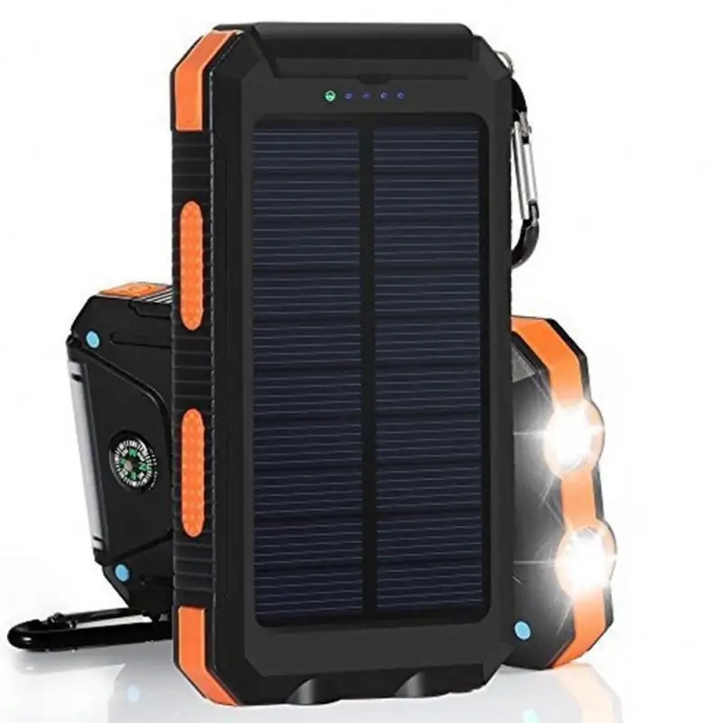 10000mAh Waterproof Outdoor Solar Charger With Bright LED Light, Portable Solar Powered External Battery Pack For Camping, Hiking