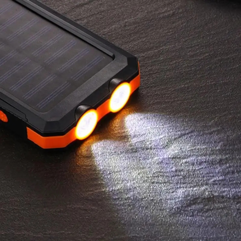 10000mAh Waterproof Outdoor Solar Charger With Bright LED Light, Portable Solar Powered External Battery Pack For Camping, Hiking