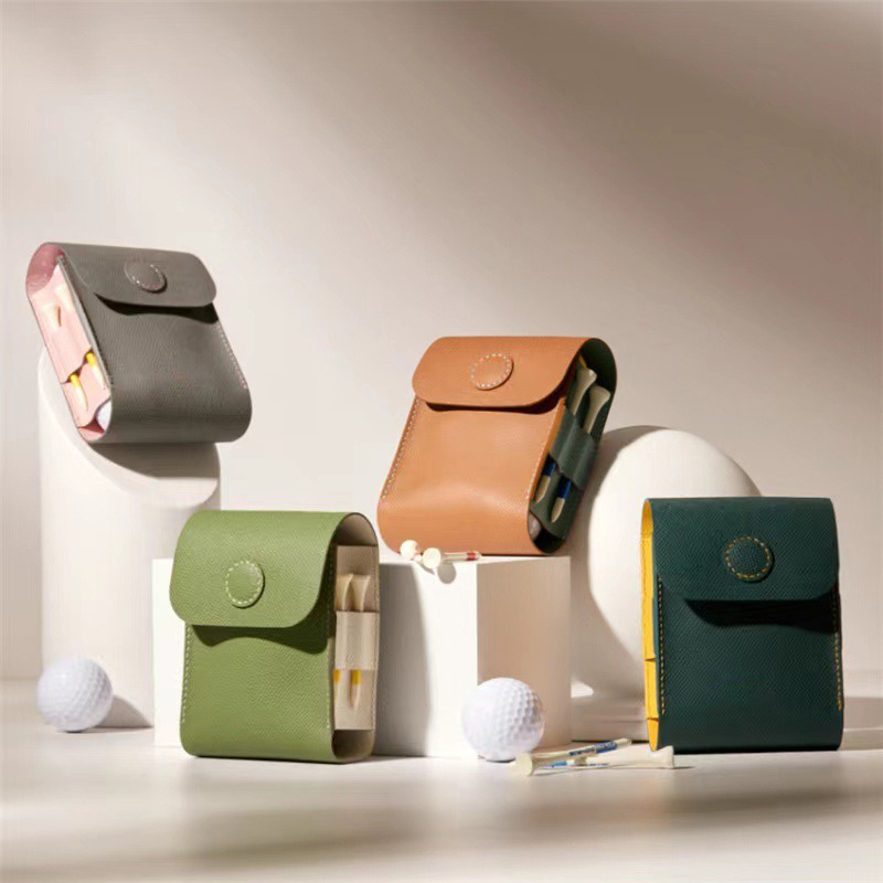 PU Leather Golf Rangefinder Case With Tee Holder, Portable Golf Ball Storage Pouch Hanging Container with Carabiner Belt Clip