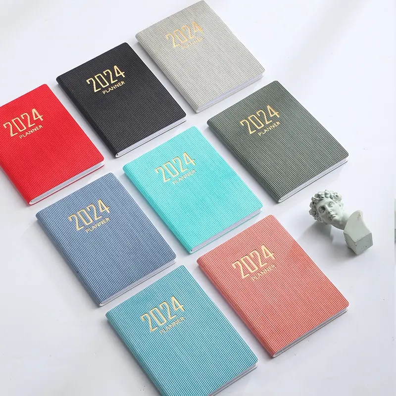2024 Daily Planner Notebook A7 Size, Faux Leather Hardcover Ink-proof Paper Mini Journal Dairy Notebook Pocket Notepad