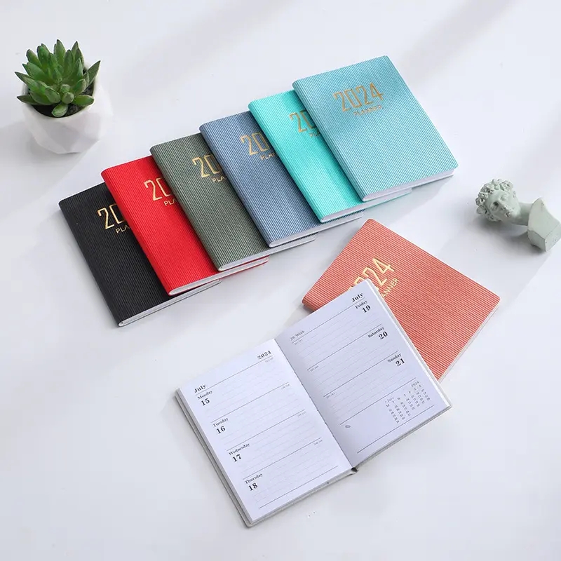 2024 Daily Planner Notebook A7 Size, Faux Leather Hardcover Ink-proof Paper Mini Journal Dairy Notebook Pocket Notepad