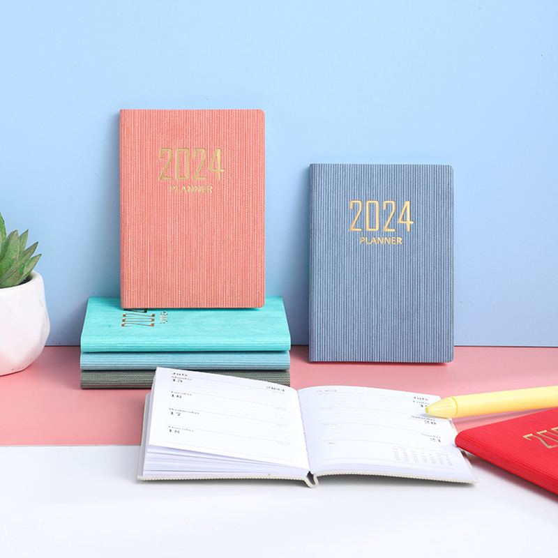 2024 Daily Planner Notebook A7 Size, Faux Leather Hardcover Ink-proof Paper Mini Journal Dairy Notebook Pocket Notepad