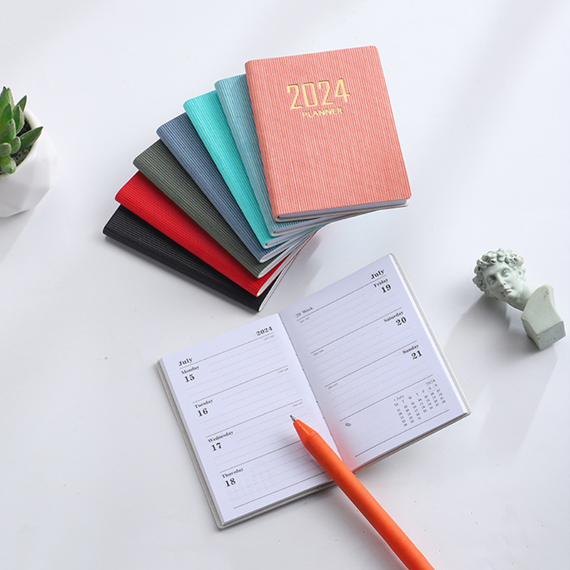 2024 Daily Planner Notebook A7 Size, Faux Leather Hardcover Ink-proof Paper Mini Journal Dairy Notebook Pocket Notepad