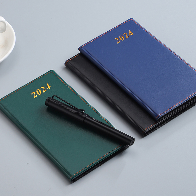 2024 Soft PU Cover Diary Notebook, Daily, Weekly, and Monthly Pocket Notepad (A6 Size) 2024, Lay Flat Portable stationery Journal