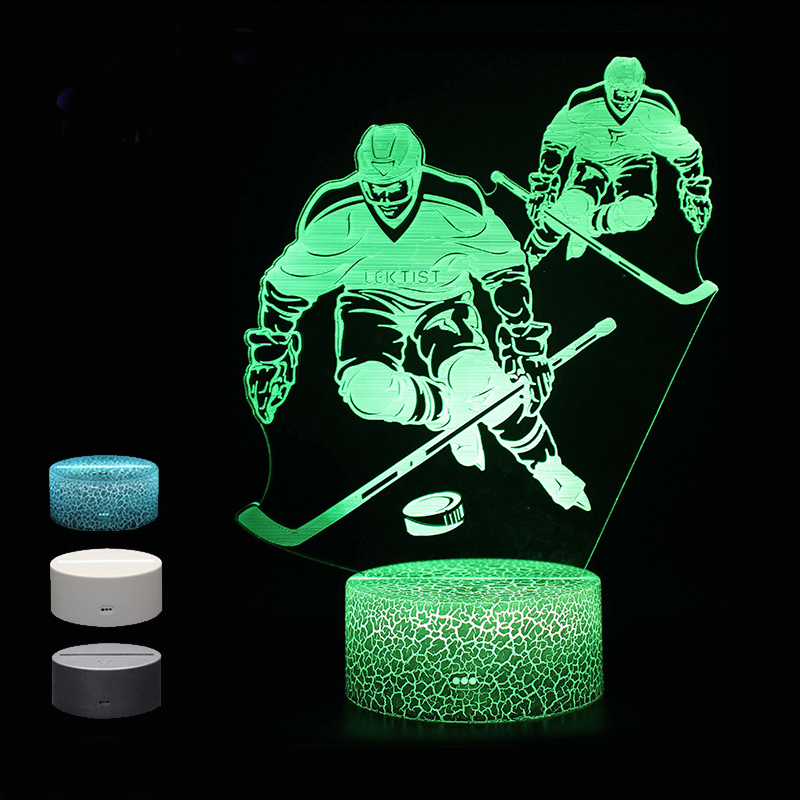 Hockey Night Light, Hockey Player 3D Lamp Light, Remote Control Color Changing Touch Dimmable Night Lamp Home Decor for Hockey Fan