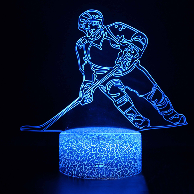 Hockey Night Light, Hockey Player 3D Lamp Light, Remote Control Color Changing Touch Dimmable Night Lamp Home Decor for Hockey Fan