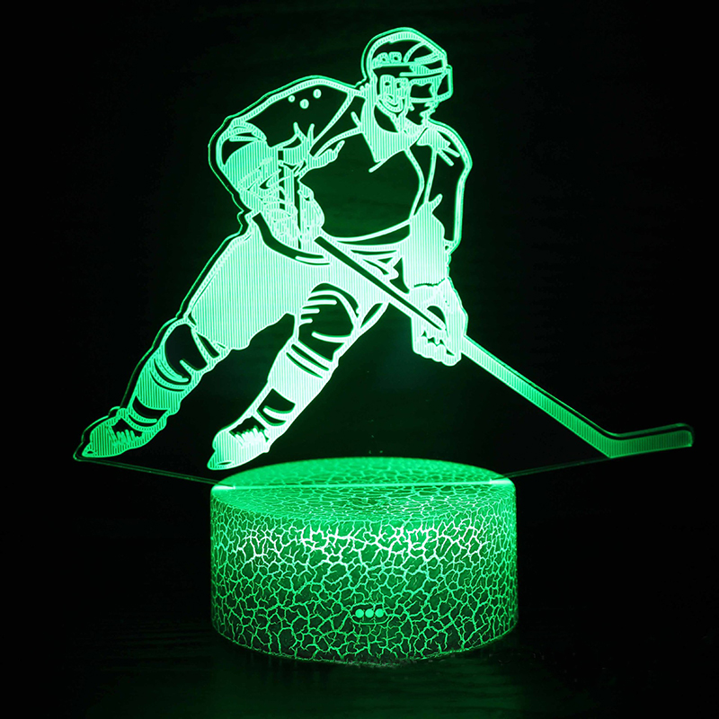 Hockey Night Light, Hockey Player 3D Lamp Light, Remote Control Color Changing Touch Dimmable Night Lamp Home Decor for Hockey Fan