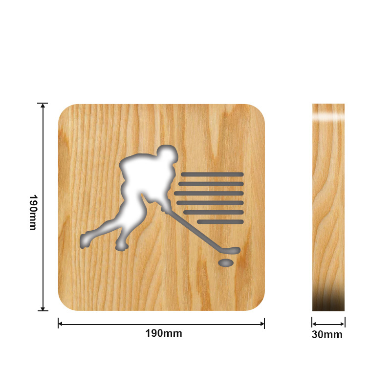 3D Wooden Carving Night Light, Ice Hockey Hollow Design 3D Wooden LED Night Lamp For Bedside Home Decor - Warm White Light