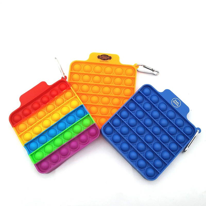 Mini Pop Keychain Square Silicone Push Bubble Pop Fidget Toy Chains Silicone Squeeze Sensory Toys, Anxiety Stress Reliever