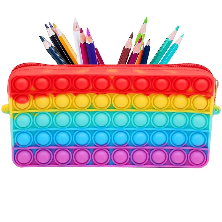 Large Capacity Pop Fidget Toy Pencil Case, Push Pop Bubble Pencil Case Organizer With Zipper, Simple Sensory Silicone Bubble Toys