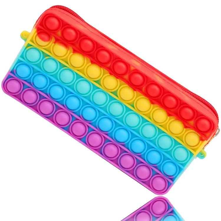 Large Capacity Pop Fidget Toy Pencil Case, Push Pop Bubble Pencil Case Organizer With Zipper, Simple Sensory Silicone Bubble Toys