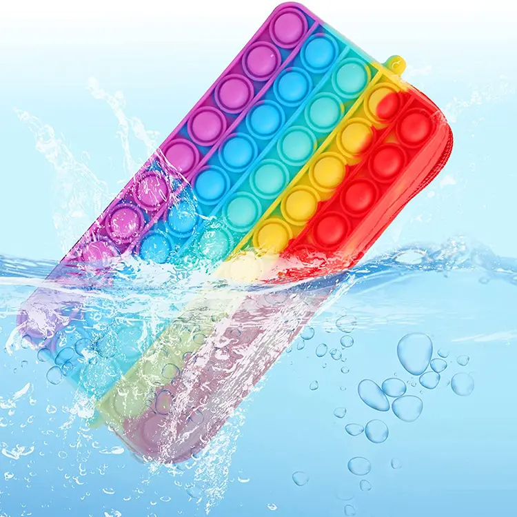 Large Capacity Pop Fidget Toy Pencil Case, Push Pop Bubble Pencil Case Organizer With Zipper, Simple Sensory Silicone Bubble Toys
