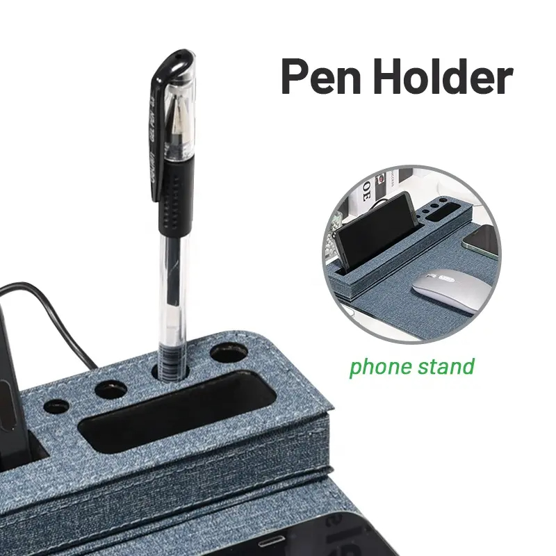 Waterproof Wireless Charger Mouse Pad with Pen/Phone Holder, Portable PU Leather Mouse Pad for Laptop/Desk/Computer