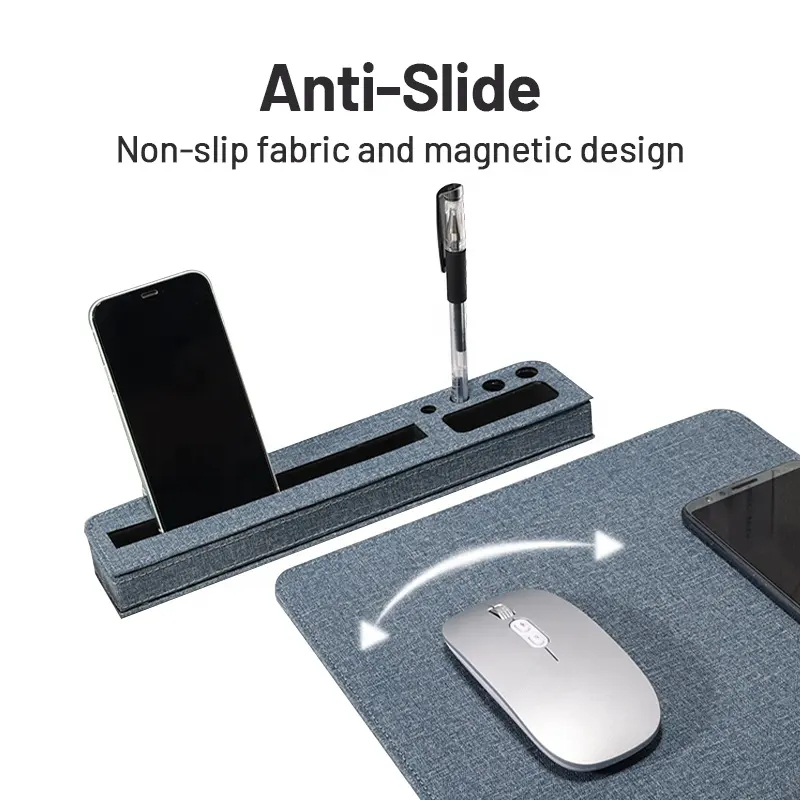 Waterproof Wireless Charger Mouse Pad with Pen/Phone Holder, Portable PU Leather Mouse Pad for Laptop/Desk/Computer