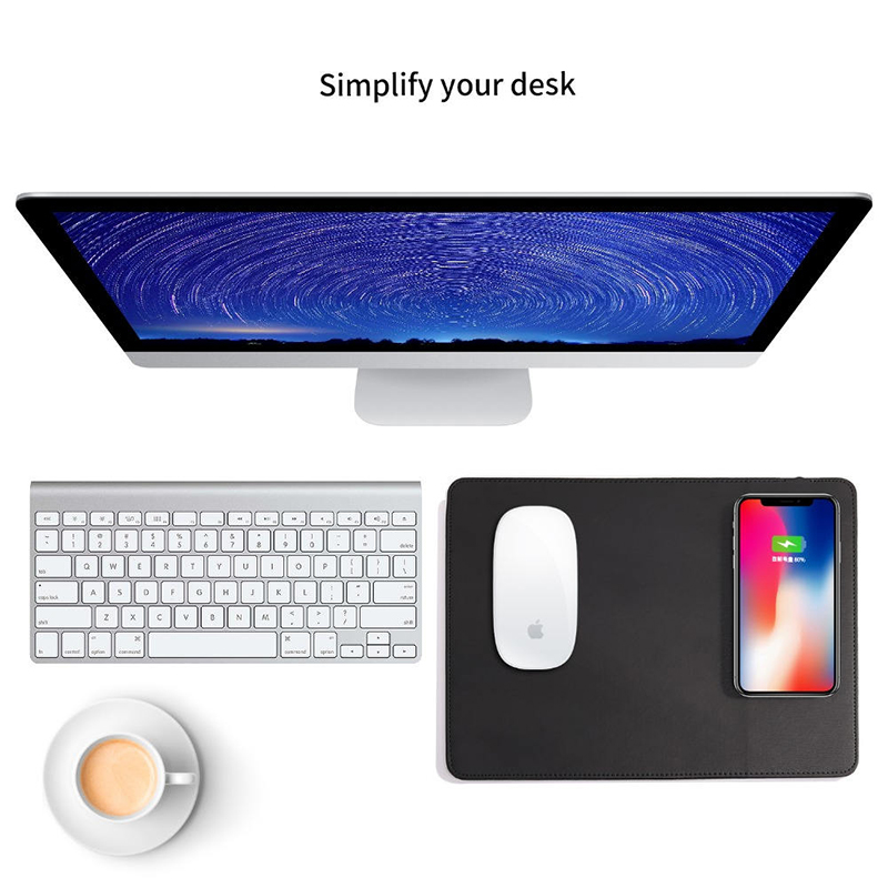 PU Mouse Pad with Wireless Charging Desk Pad, 12x8Inch Waterproof Mouse Mat with Anti-Slip Rubber Base for Laptop, Office & Home