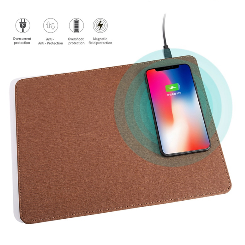 PU Mouse Pad with Wireless Charging Desk Pad, 12x8Inch Waterproof Mouse Mat with Anti-Slip Rubber Base for Laptop, Office & Home