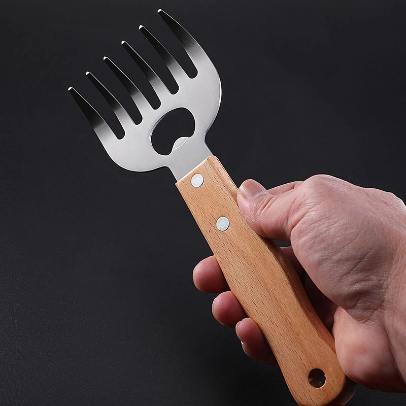 Stainless Steel BBQ Meat Shredder Bear Claws With Opener and Long Wood Handle for Shredding, Pulling, Blending Meat Veggies