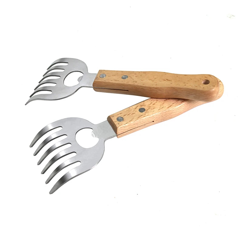 Stainless Steel BBQ Meat Shredder Bear Claws With Opener and Long Wood Handle for Shredding, Pulling, Blending Meat Veggies